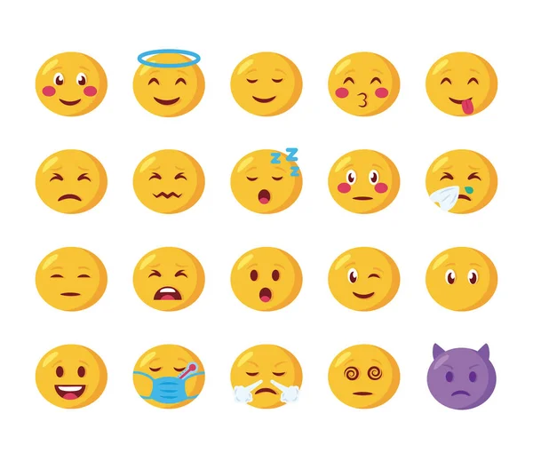 Bündel von Emojis Gesichter setzen Symbole — Stockvektor