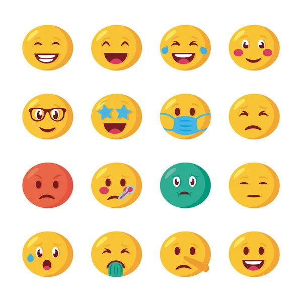 Pacote de emojis rostos conjunto ícones —  Vetores de Stock