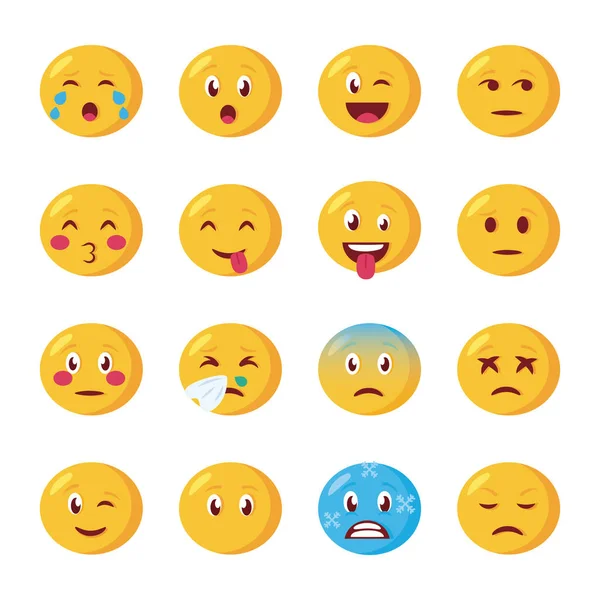 Paquete de emojis caras establecer iconos — Vector de stock