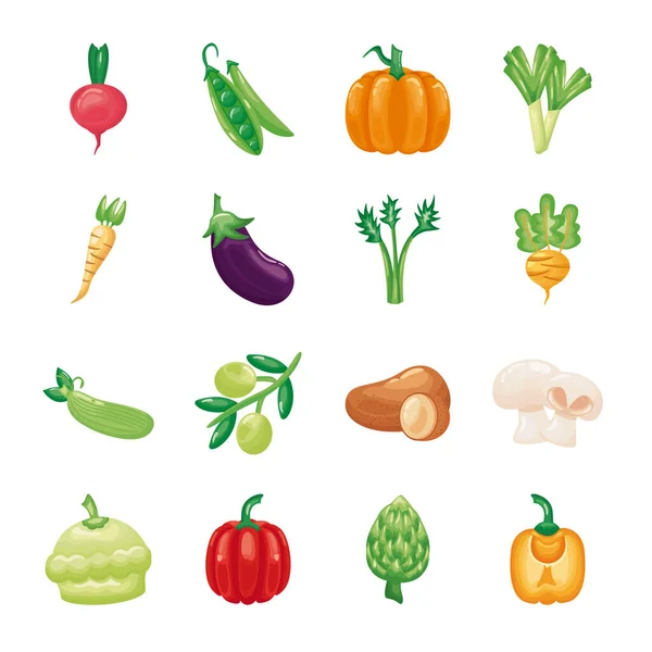 Paquete de verduras establecer iconos — Archivo Imágenes Vectoriales