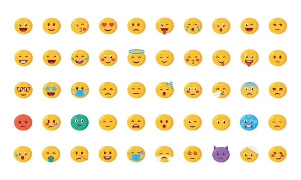 Emoji yüzleri demeti simgeleri ayarlar — Stok Vektör