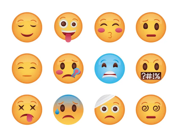 Bündel von Emojis Gesichter setzen Symbole — Stockvektor