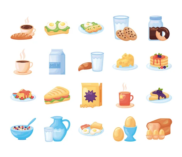 Paquete de iconos conjunto de alimentos para el desayuno — Vector de stock