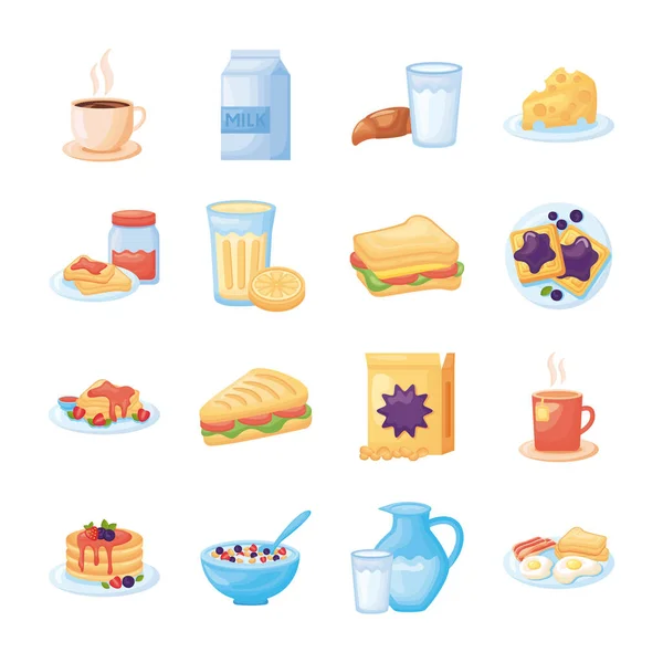 Paquete de iconos conjunto de alimentos para el desayuno — Vector de stock