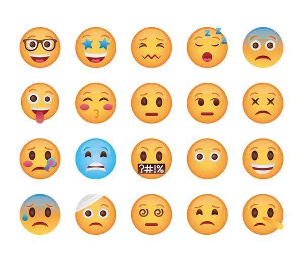Paquete de emojis caras establecer iconos — Archivo Imágenes Vectoriales