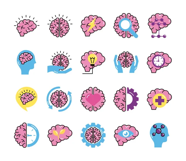 Bundel van hersenen organen set pictogrammen — Stockvector