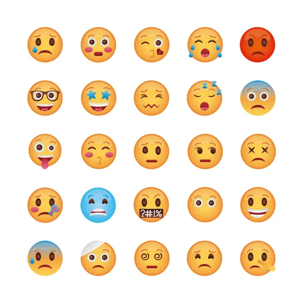 Paquete de emojis caras establecer iconos — Vector de stock