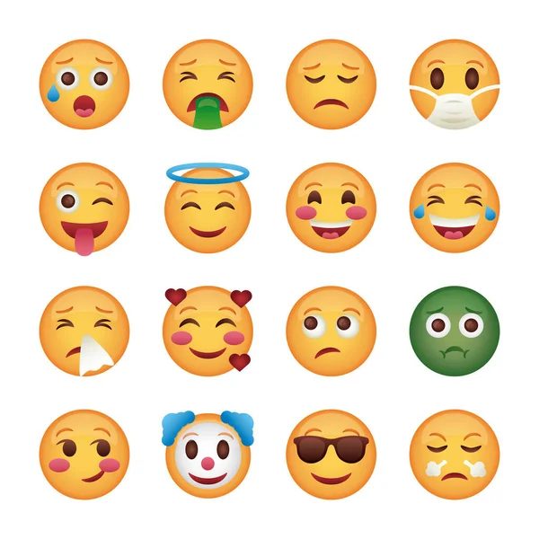 Paquete de emojis caras establecer iconos — Vector de stock