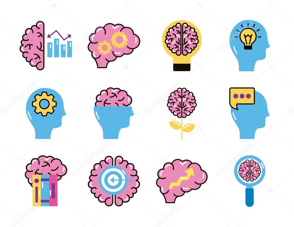 bundle of brains organs set icons