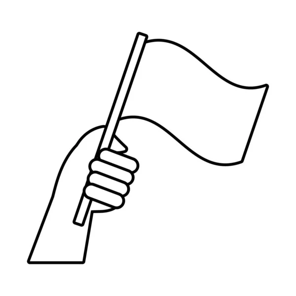 Mano humana con bandera línea de protesta estilo icono — Vector de stock