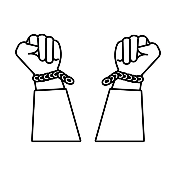 Hände menschliche gebrochene Sklavenketten Linie Stil-Ikone — Stockvektor