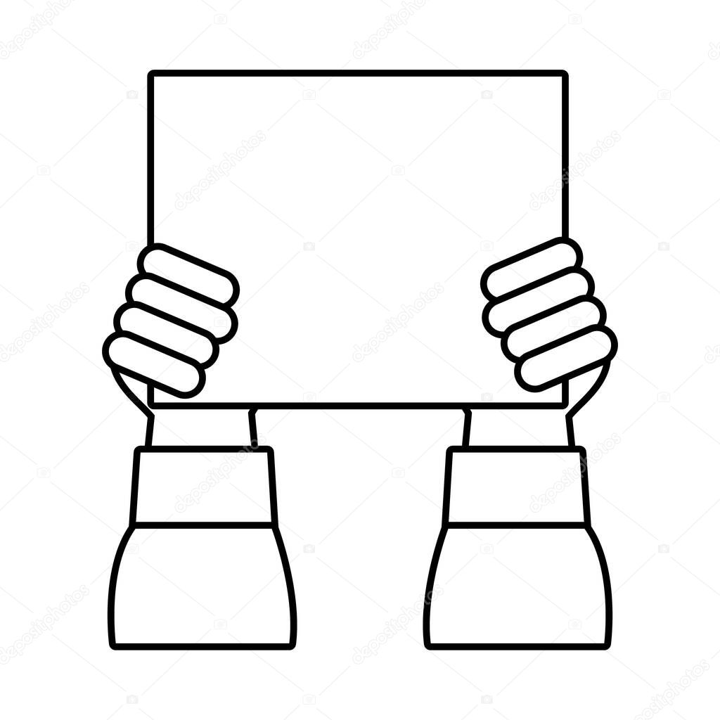 hands humans with protest square banner line style icon