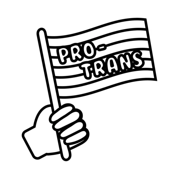 Mano con bandera lgbtiq y pro trans línea de letras icono de estilo — Vector de stock