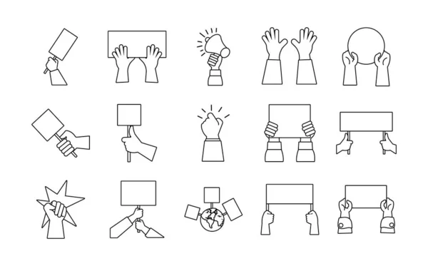 Paquet de mains protestation mis icônes — Image vectorielle