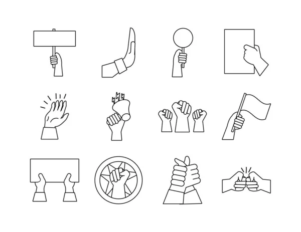Bunt händer protest set ikoner — Stock vektor