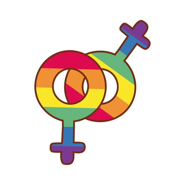 Hembra símbolos lgbtiq comunidad gay bandera línea y llenar estilo icono — Vector de stock