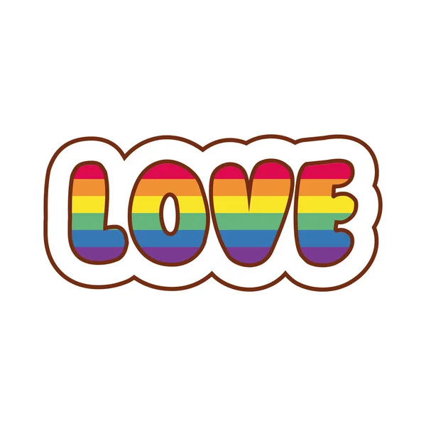 Mot d'amour avec drapeau lgbtiq ligne de drapeau gay et icône de style de remplissage — Image vectorielle