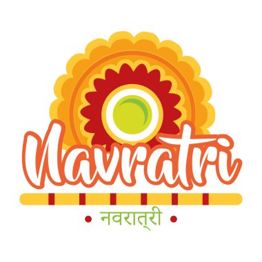 Yemek çubuğu dekoratif düz stiliyle mutlu Navratri kutlamaları.