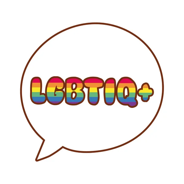 Lgbtiq słowo w słowa bańka gej flaga linia i wypełnić styl ikona — Wektor stockowy