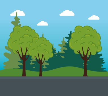 Doğa manzarası, ağaç bitkileri ve çalılar, caddeleri olan