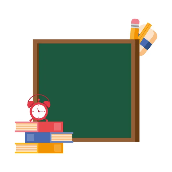 Escuela de pizarra con materiales iconos aislados — Vector de stock