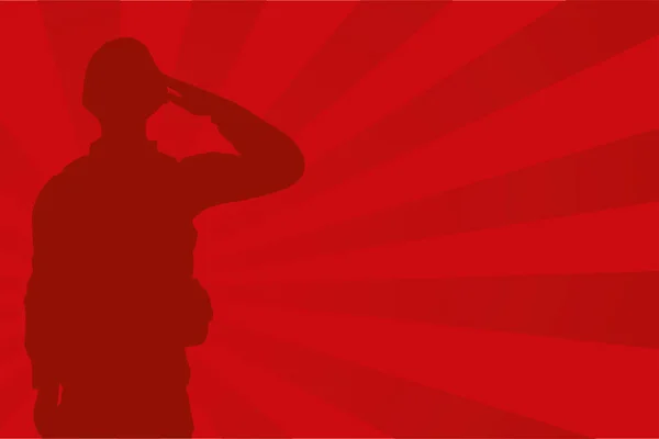 Militare soldato silhouette in rosso sfondo — Vettoriale Stock