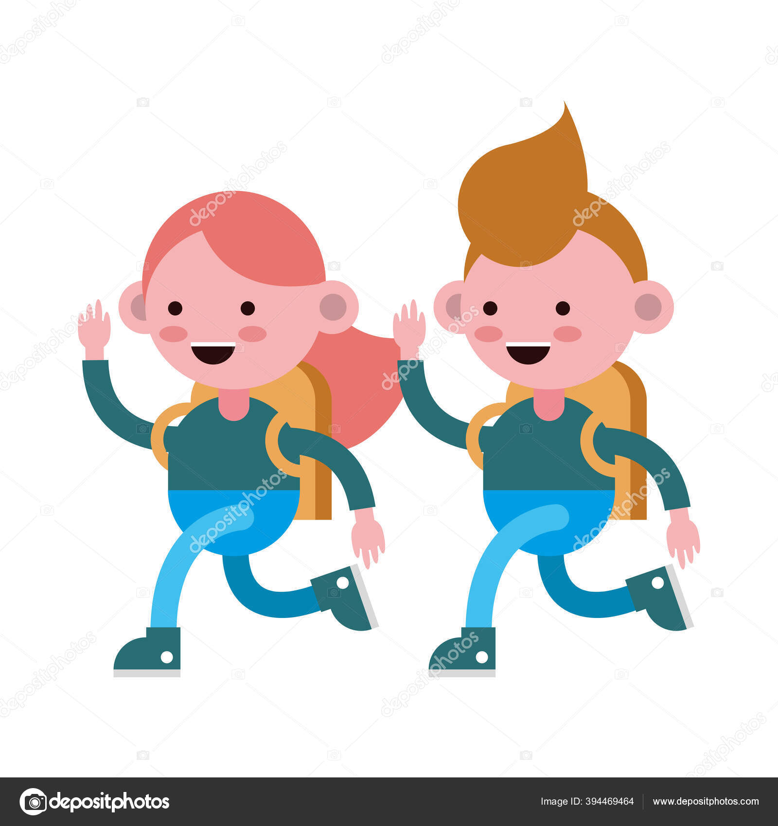Pasangan Siswa Kecil Berjalan Karakter Komik Stok Vektor C Yupiramos 394469464