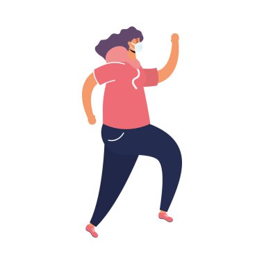 Tıbbi maske takan genç bir kadın Avatar karakterini çalıştırıyor.