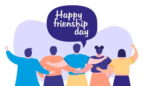 Friendship day celebration with young people and speech bubble — Stock Vector