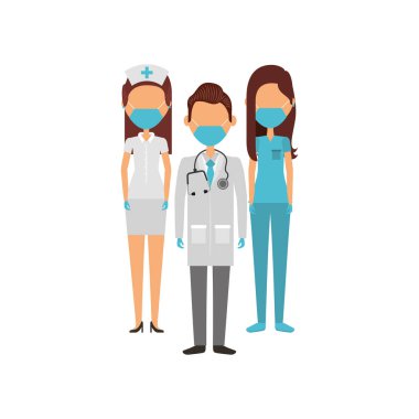 Tıbbi maske takan genç doktorlar.