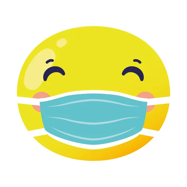 Faccina emoji indossando maschera medica icona in stile piatto — Vettoriale Stock