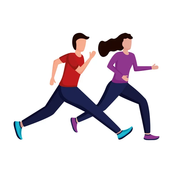 Jeune couple courir avatars personnages — Image vectorielle