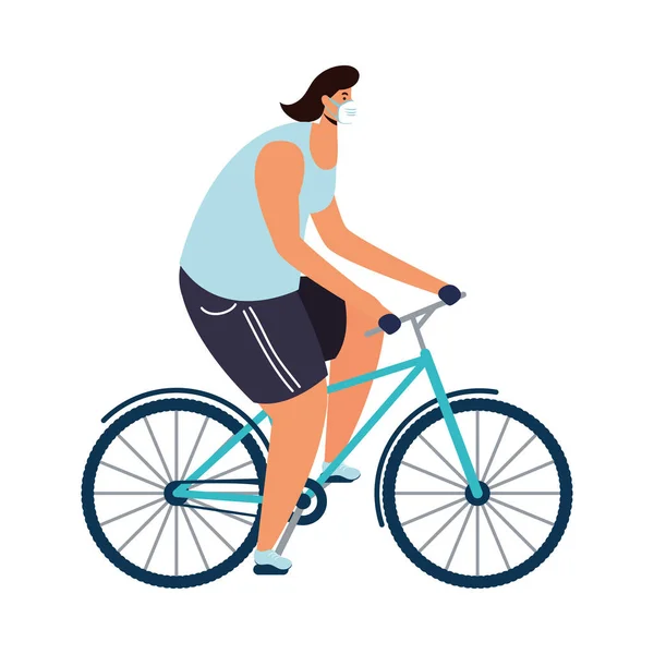 戴口罩骑自行车的年轻人 — 图库矢量图片