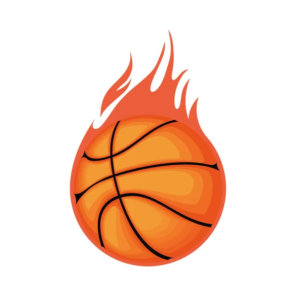 Basketball balloon sport with fire flame — Stock Vector