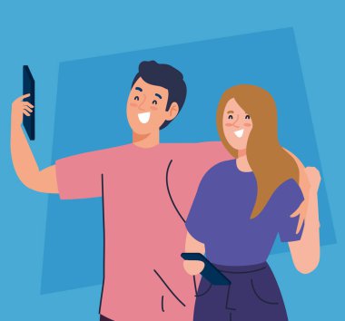 Mutlu çift selfie çeker, kadın ve erkek birlikte fotoğraf çekilir.