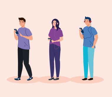 Kulaklık ve akıllı telefon kullanan gençler