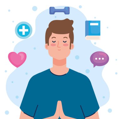 mental health concept, man with mind and healthy icons clipart