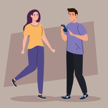 Akıllı telefon aygıtı kullanan genç çift
