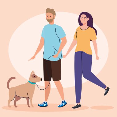 Genç bir çift köpekle yürüyüşe çıkmış.