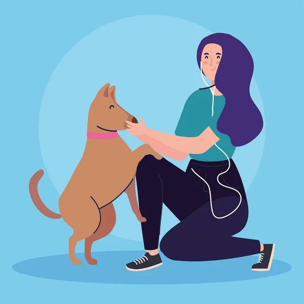 Jonge vrouw met een hond avatar karakter icoon — Stockvector