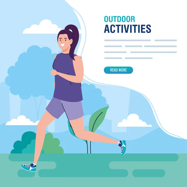 Banner, žena vykonávající volný čas outdoorové aktivity, žena běží — Stockový vektor