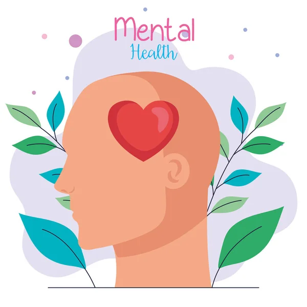 Mental health concept, profile head with heart — Stock Vector