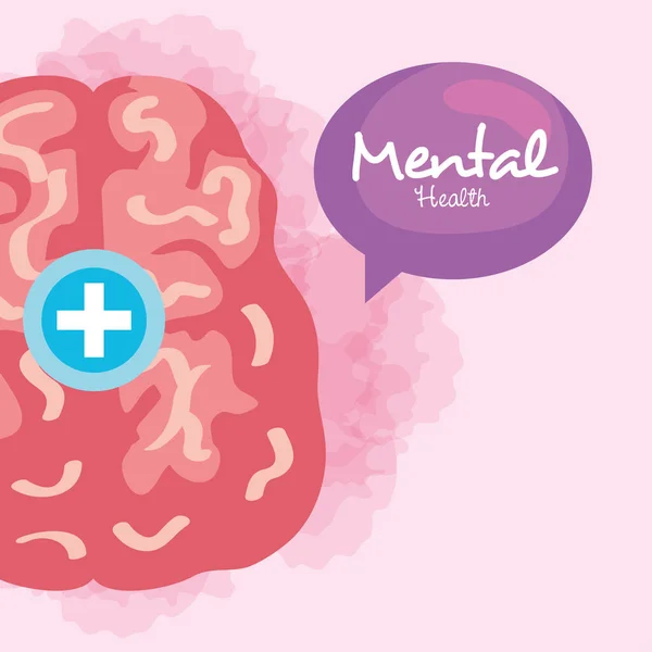 Concept de santé mentale, avec cerveau, esprit positif — Image vectorielle
