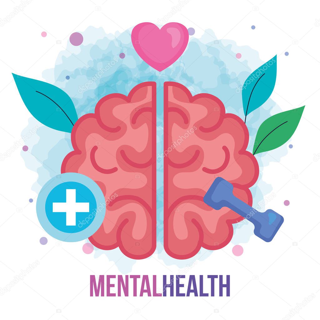 mental health concept, with brain, positive mind with healthy icons