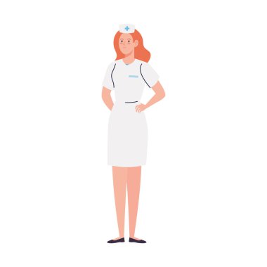 Üniformalı hemşire, beyaz arka planda kadın hemşire.