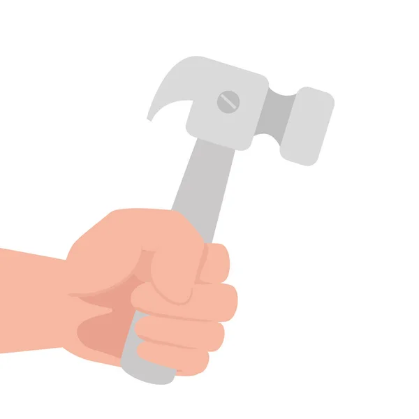 Hand with hammer tool construction, on white background — Stock Vector