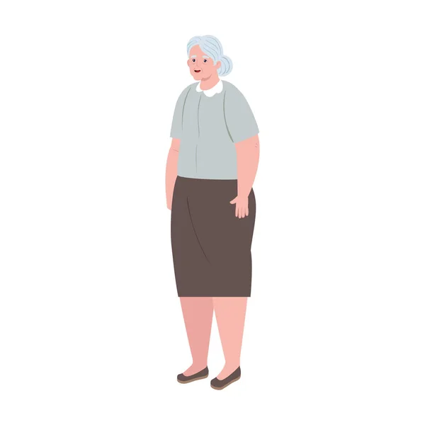 Słodkie stary kobieta stojąc babcia stojąc na białym tle — Wektor stockowy