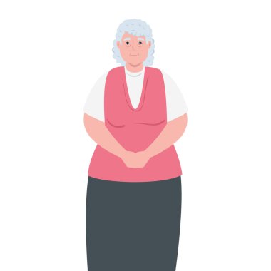 Tatlı yaşlı kadın, beyaz arka planda büyük anne.