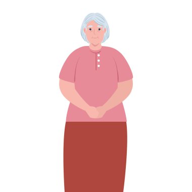 Tatlı yaşlı kadın, beyaz arka planda büyük anne.