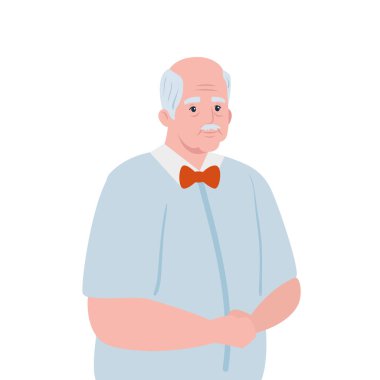 Tatlı yaşlı adam, beyaz arka planda büyükbaba.